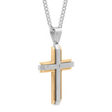 BRUSHED TWO-TONE CROSS PENDANT