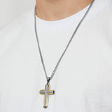 BRUSHED TWO-TONE CROSS PENDANT
