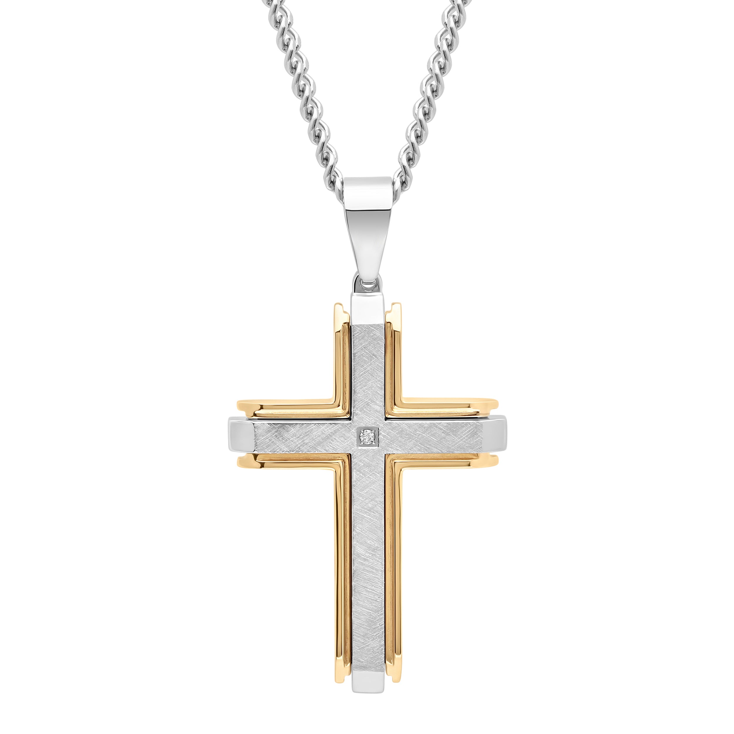 BRUSHED TWO-TONE CROSS PENDANT