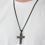 BLACK DIAMOND & FORGED CARBON FIBER CROSS PENDANT