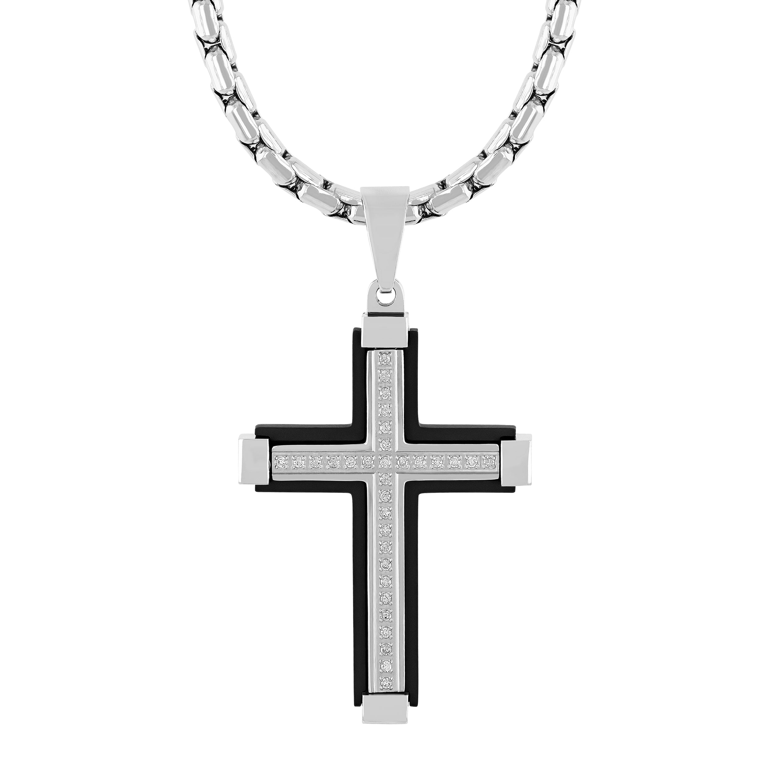 1/6CTW BLACK TWO-TONE CROSS PENDANT