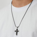 1/6CTW BLACK TWO-TONE CROSS PENDANT